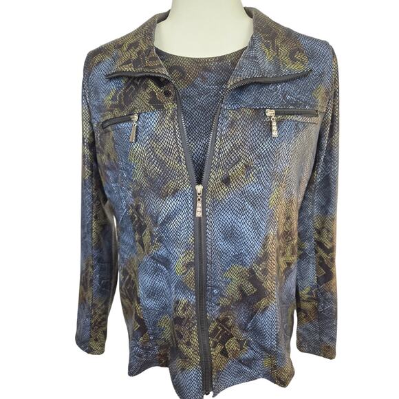 Womens 2 piece blazer size S small misses 4 6 suit coat snake print brown - Picture 8 of 9